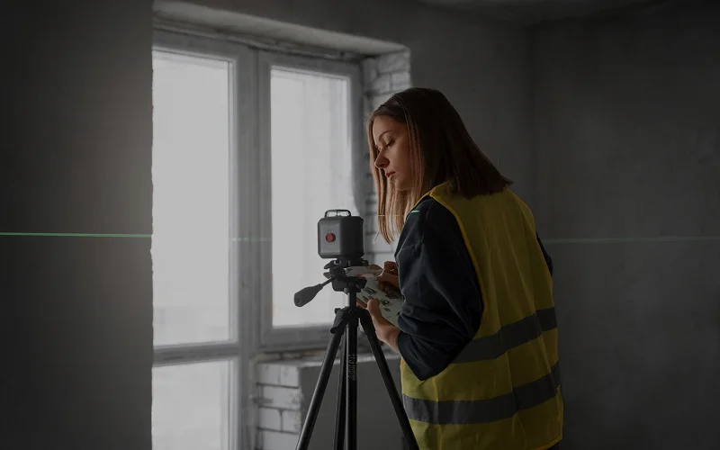 Mulher trabalhando em um projeto de inspeção de imóvel